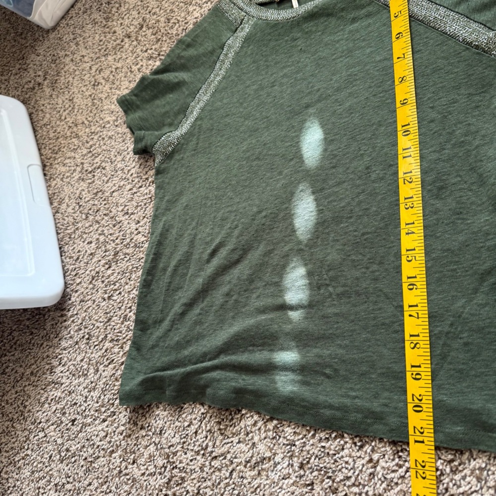 Maje Top Women Size 1 Olive Green‎ Excellent Metallic Trim Linen Raglan Tee - Picture 7 of 7